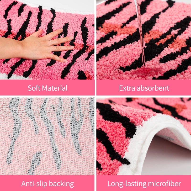 Seek4comfortable Tiger Shaped Rug Bath Mat Pink Tiger Bathroom Rug Non-Slip Door Mat Animals Printed Area Rug Carpet Small Home Decor Mat Playmat Bathroom Shower Rugs  33.5X21.6Inch - Image 3