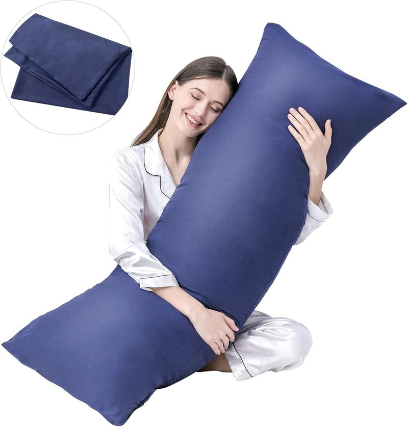DOWNCOOL Luxury Full Body Pillow Insert with Fiber Cover - Ultra Soft Body Pillow for Sleeping - Breathable Long Bed Pillow Insert, 20"x54"(Blue, with Cover) - Image 1