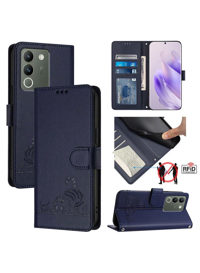 إيروريكس جراب لهاتف vivo V30 Lite 5G Global Cat Rat من الجلد المنقوش بتقنية RFID مع حبل تعليق - Image 1