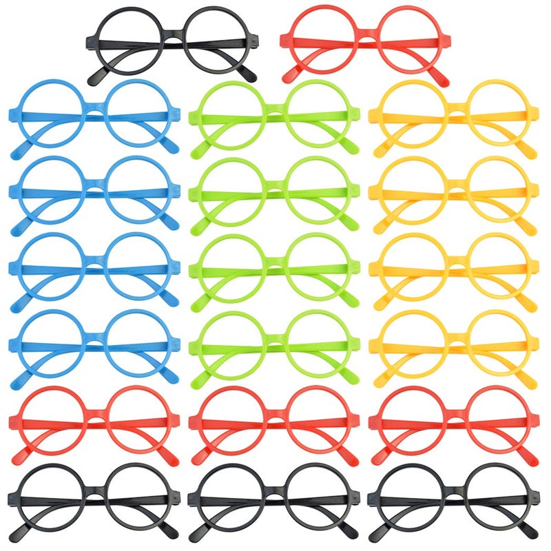 obmwang 20 Pack Colorful Wizard Glasses Round Glasses Frame No Lenses for Birthday Halloween Costume Dress Up Party Favors - Image 2