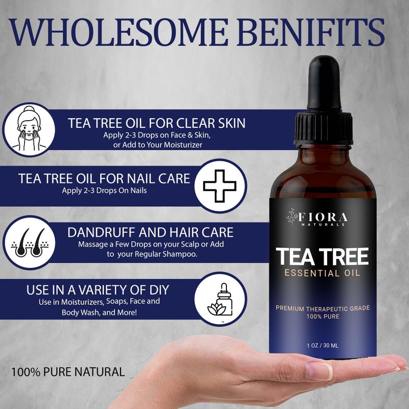 Fiora Naturals Tea Tree Oil for Toenails - 100% Pure Tea Tree Essential Oil for Skin, Foot Care, Piercing, Dandruff, Hair & Scalp Care. Natural Remedy for Discolored and Damaged Nails, Pure Melaleuca Alternifolia - Image 4