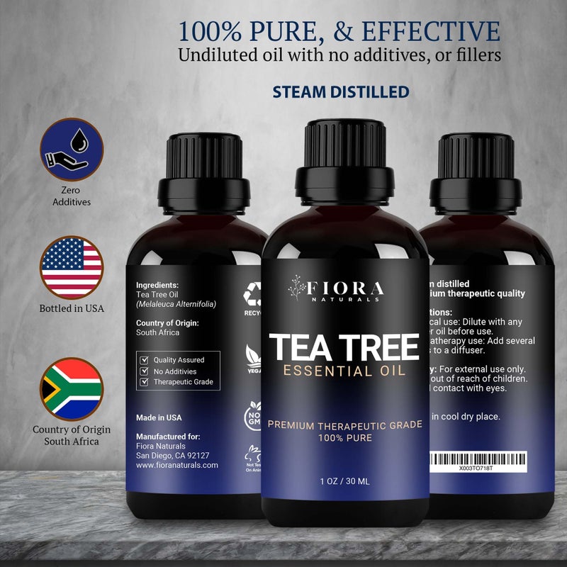 Fiora Naturals Tea Tree Oil for Toenails - 100% Pure Tea Tree Essential Oil for Skin, Foot Care, Piercing, Dandruff, Hair & Scalp Care. Natural Remedy for Discolored and Damaged Nails, Pure Melaleuca Alternifolia - Image 3
