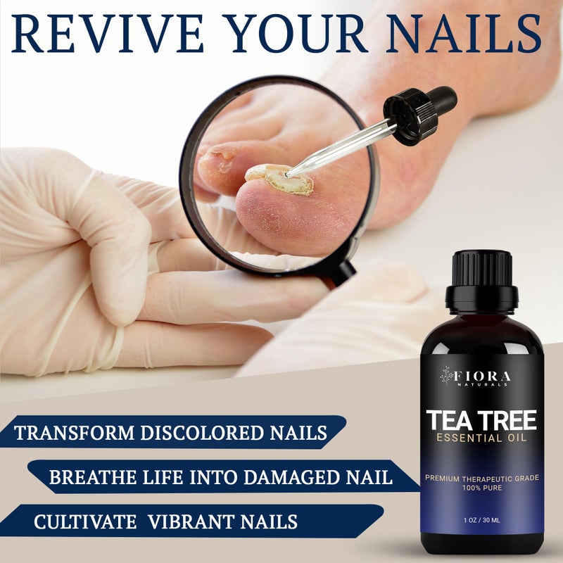 Fiora Naturals Tea Tree Oil for Toenails - 100% Pure Tea Tree Essential Oil for Skin, Foot Care, Piercing, Dandruff, Hair & Scalp Care. Natural Remedy for Discolored and Damaged Nails, Pure Melaleuca Alternifolia - Image 2