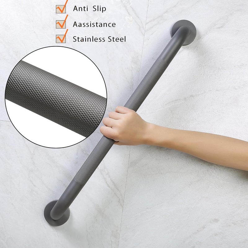 Rackickyer Shower Grab Bar, 2 Pack 12 Inch Gray Bathroom Grab Bar, 1.25" Diameter 304 Stainless Steel Anti-Slip Grab Bars for Bathtubs and Showers, Handicap Shower Grab Bar for Seniors Elderly - Image 4
