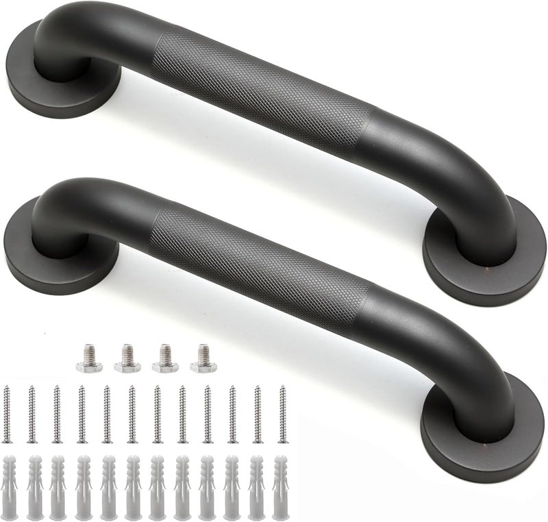 Rackickyer Shower Grab Bar, 2 Pack 12 Inch Gray Bathroom Grab Bar, 1.25" Diameter 304 Stainless Steel Anti-Slip Grab Bars for Bathtubs and Showers, Handicap Shower Grab Bar for Seniors Elderly - Image 1