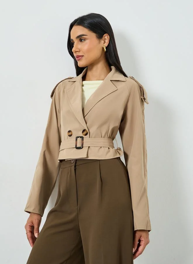 Take Two  Women's Solid Double-breasted Belted Short windbreaker jacket  | Best Price UAE