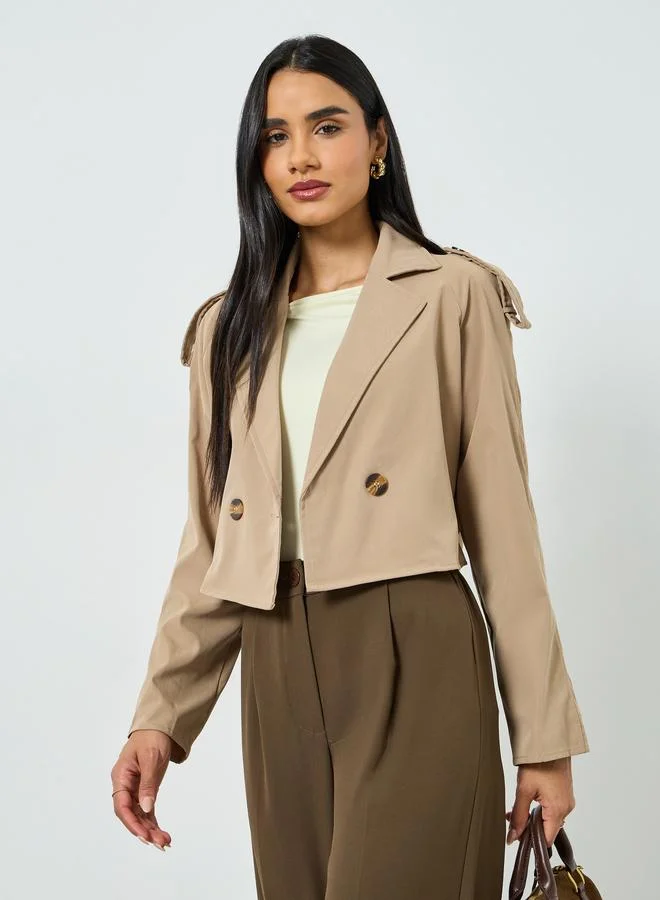 Take Two  Women's Solid Double-breasted Belted Short windbreaker jacket  | Best Price UAE