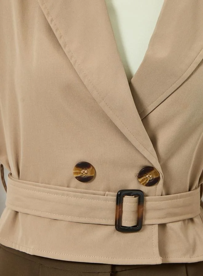 Take Two  Women's Solid Double-breasted Belted Short windbreaker jacket  | Best Price UAE