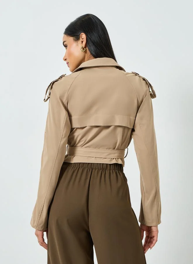 Take Two  Women's Solid Double-breasted Belted Short windbreaker jacket  | Best Price UAE