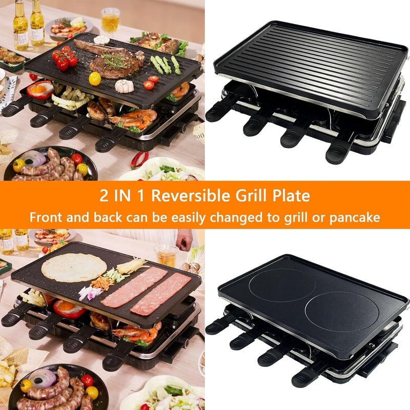 ANTRAN Indoor Grill Table Smokeless Portable Griddle Raclette Grill Nonstick with 8 Cheese Maker Pans Temperature Control & Dishwasher Safe 1300W Ideal for Parties and Family Fun - Image 5
