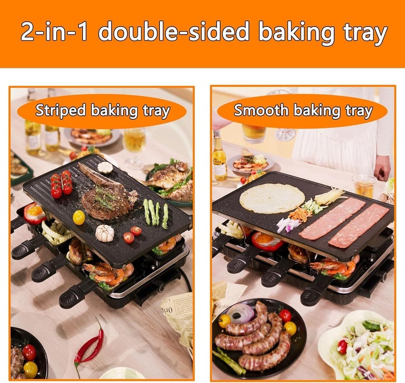ANTRAN Indoor Grill Table Smokeless Portable Griddle Raclette Grill Nonstick with 8 Cheese Maker Pans Temperature Control & Dishwasher Safe 1300W Ideal for Parties and Family Fun - Image 4