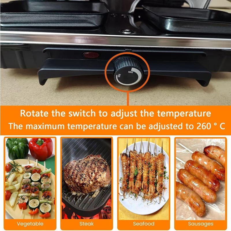 ANTRAN Indoor Grill Table Smokeless Portable Griddle Raclette Grill Nonstick with 8 Cheese Maker Pans Temperature Control & Dishwasher Safe 1300W Ideal for Parties and Family Fun - Image 3