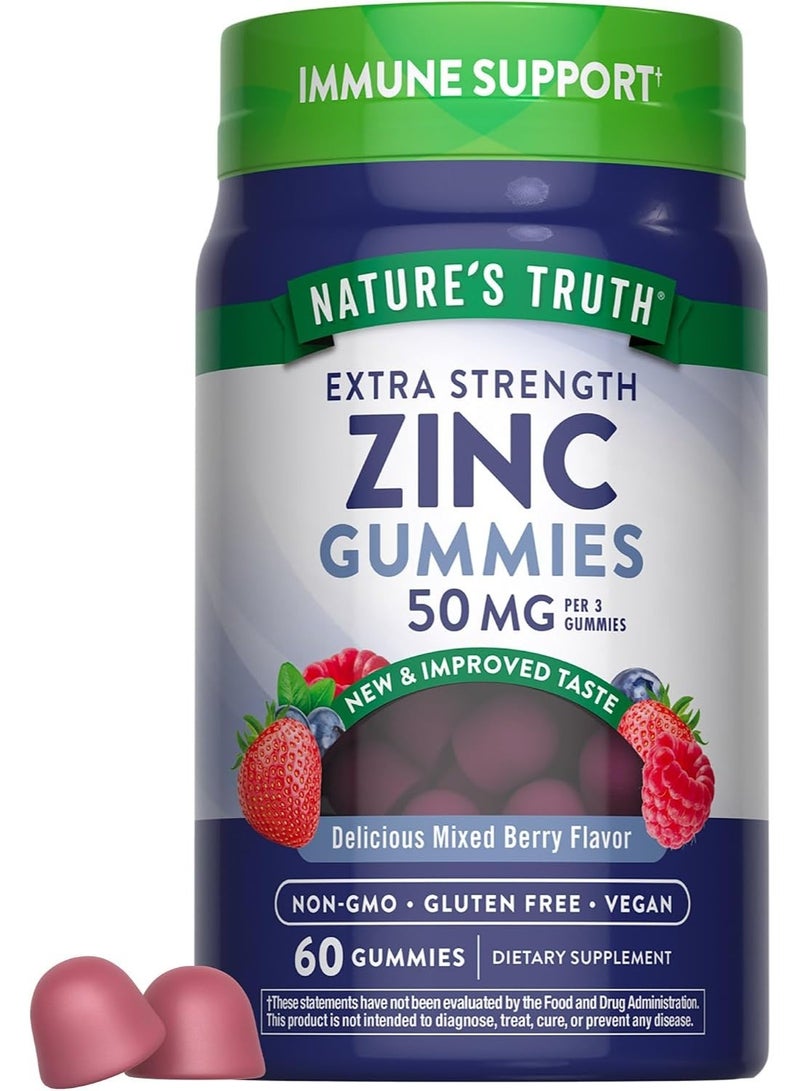 Nature's Truth Zinc Gummies 50mg  60 Count  Vegan, Non-GMO & Gluten Free Supplement  Mixed Berry Flavor - Image 1