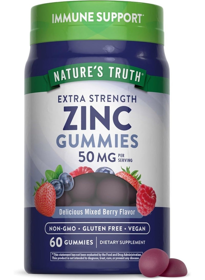 Nature's Truth Zinc Gummies 50mg  60 Count  Vegan, Non-GMO & Gluten Free Supplement  Mixed Berry Flavor - Image 3