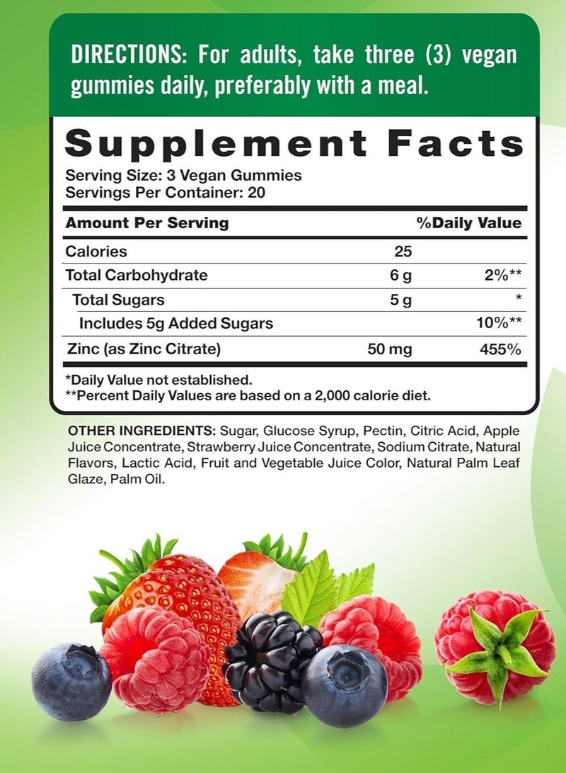 Nature's Truth Zinc Gummies 50mg  60 Count  Vegan, Non-GMO & Gluten Free Supplement  Mixed Berry Flavor - Image 4