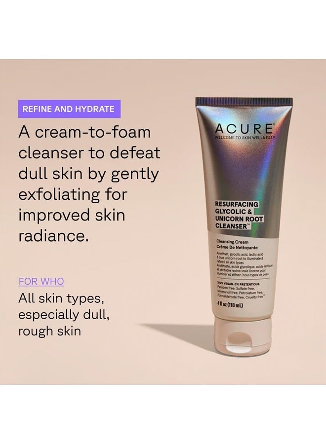 Acure Resurfacing Glycolic & Unicorn Root Cleanser- Gentle Daily Exfoliation Cleansing Cream - Brightening & Hydrating Face Wash - for All Skin Type 4 Fl Oz - Image 2