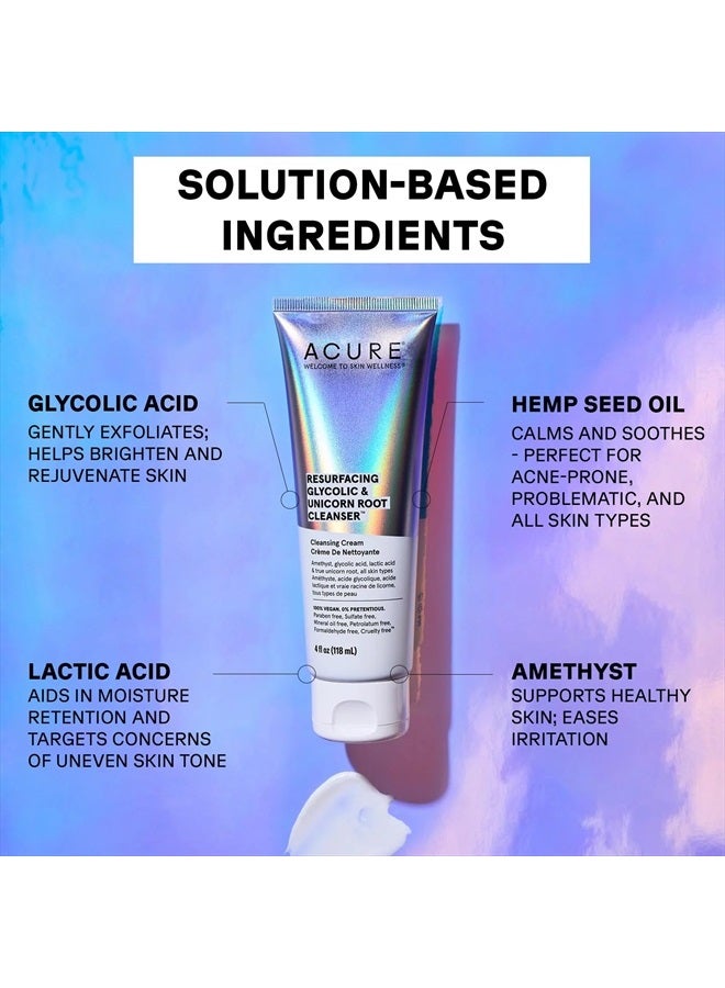 Acure Resurfacing Glycolic & Unicorn Root Cleanser- Gentle Daily Exfoliation Cleansing Cream - Brightening & Hydrating Face Wash - for All Skin Type 4 Fl Oz - Image 3