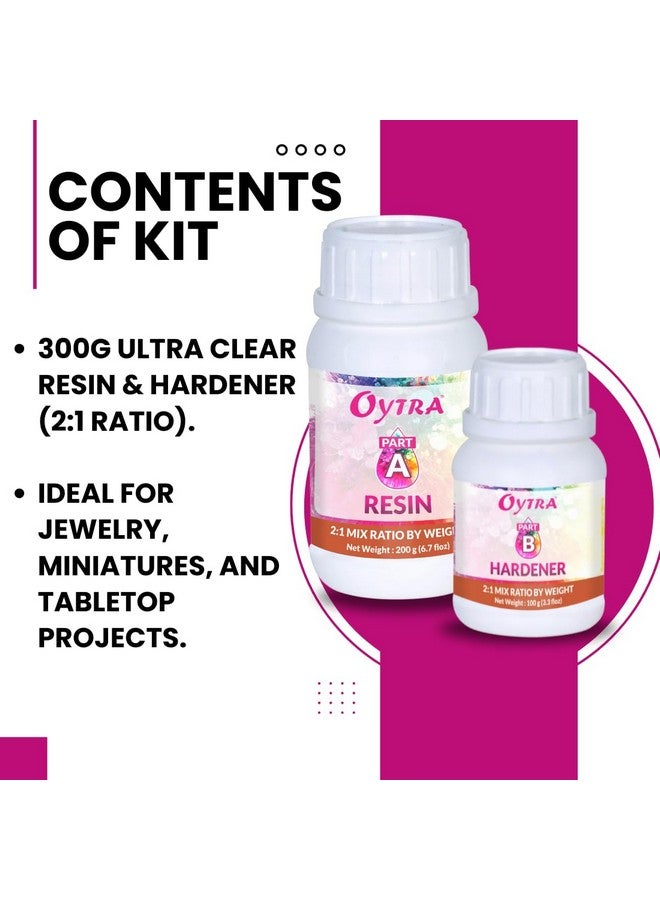 Oytra أويتراريسين فن سائل مقوي لمجموعة مواد الحرف للمبتدئين طلاء شفاف كريستالي فائق الشفافية إبوكسي بنسبة 2:1 لإطلاق الفقاعات مجموعة مجوهرات الفنانين صب طاولة مشروع DIY (300 جرام) - Image 2