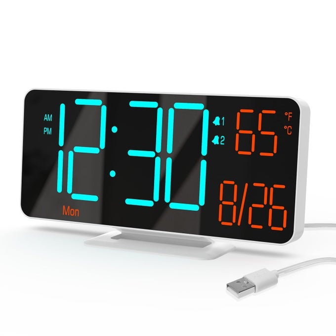 DESK CLOCK 67IN SMALL DIGITAL CLOCK FOR BEDROOM AUTO DIMMING ROOM TEMPERATURE DAY OF THE WEEK SECONDS DATE LED CLOCKS FOR LIVING ROOM ALARM CLOCKS FOR BEDROOMS
