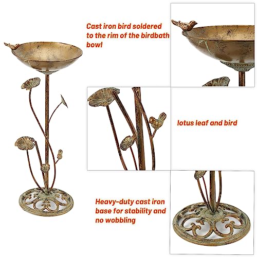 HLQMFHT Diam 11.4" W x 28.5" H Cast Iron Pedestal Bird Bath, Bird Baths for Outdoors,Vintage Metal Bird Bath Garden Yard Decoration - Image 5