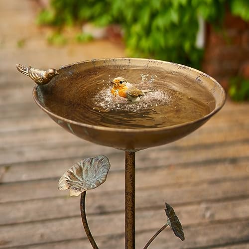 HLQMFHT Diam 11.4" W x 28.5" H Cast Iron Pedestal Bird Bath, Bird Baths for Outdoors,Vintage Metal Bird Bath Garden Yard Decoration - Image 1