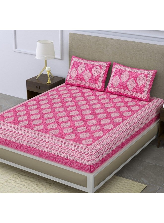 SheetKart 144 TC Cotton Printed Jaipuri Double Bedsheet with 2 Pillow Covers, Pink - Image 3