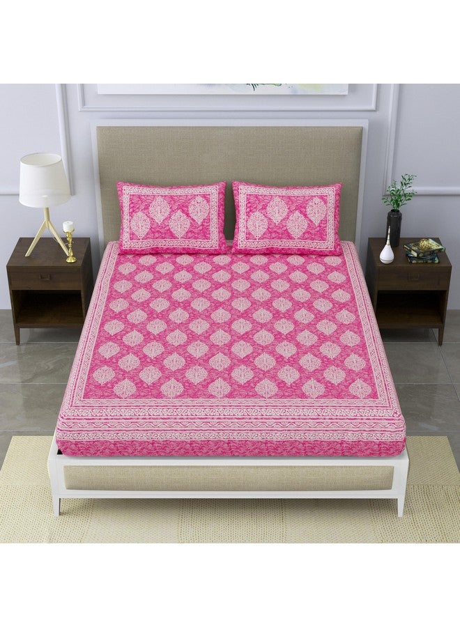 SheetKart 144 TC Cotton Printed Jaipuri Double Bedsheet with 2 Pillow Covers, Pink - Image 5