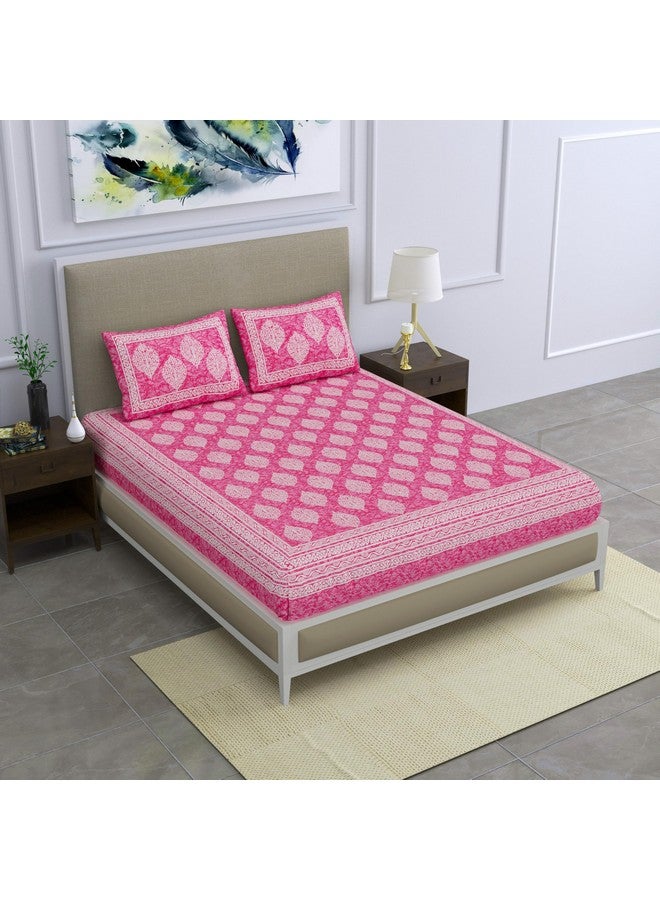 SheetKart 144 TC Cotton Printed Jaipuri Double Bedsheet with 2 Pillow Covers, Pink - Image 4