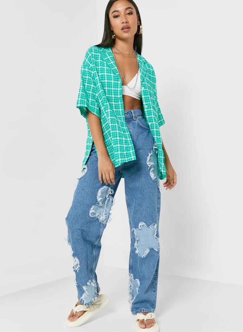 TOPSHOP Floral Print Straight Jeans
