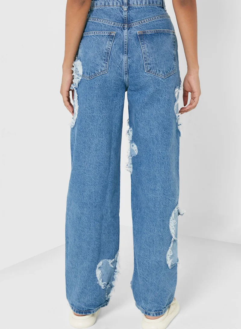 TOPSHOP Floral Print Straight Jeans