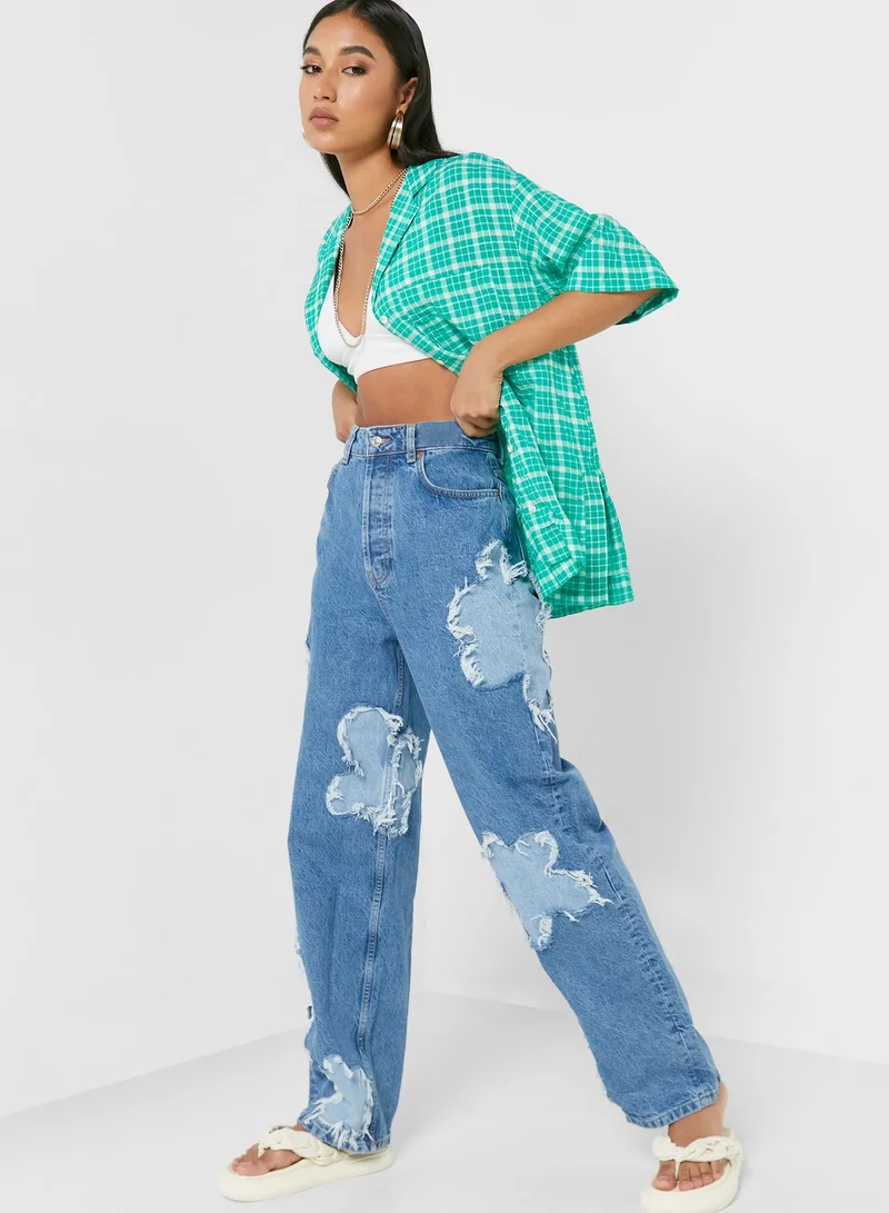 TOPSHOP Floral Print Straight Jeans