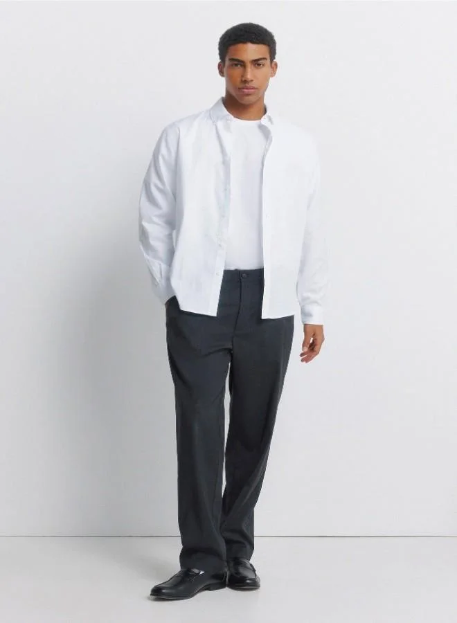 Springfield 100% cotton long sleeve regular fit two-tone textured button-down collar with embroidered Springfield logo and matching button shirt