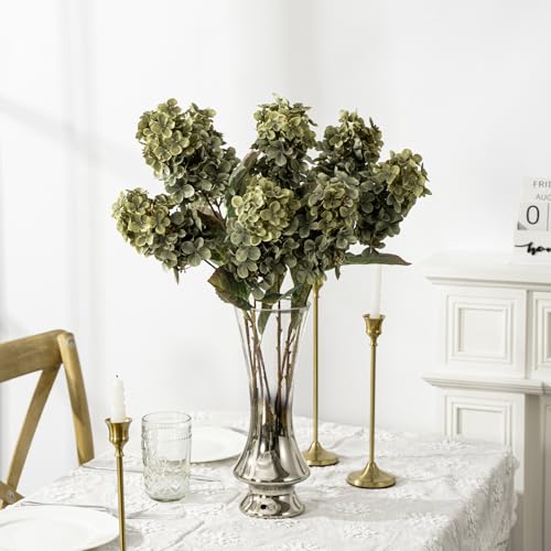 Ttranewsoo Green Hydrangea Artificial Flowers,Fake Fall Flowers Silk Hydrangea with Stems,Fall Faux DIY Floral for Table Vase,Hydrangeas Bouquet Indoor and Outdoor Decoration 24"（ Green） 8pcs No Vase - Image 4