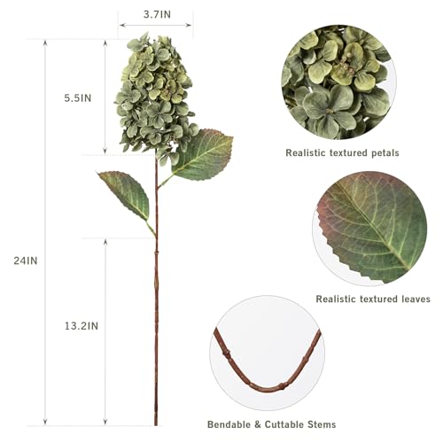 Ttranewsoo Green Hydrangea Artificial Flowers,Fake Fall Flowers Silk Hydrangea with Stems,Fall Faux DIY Floral for Table Vase,Hydrangeas Bouquet Indoor and Outdoor Decoration 24"（ Green） 8pcs No Vase - Image 3