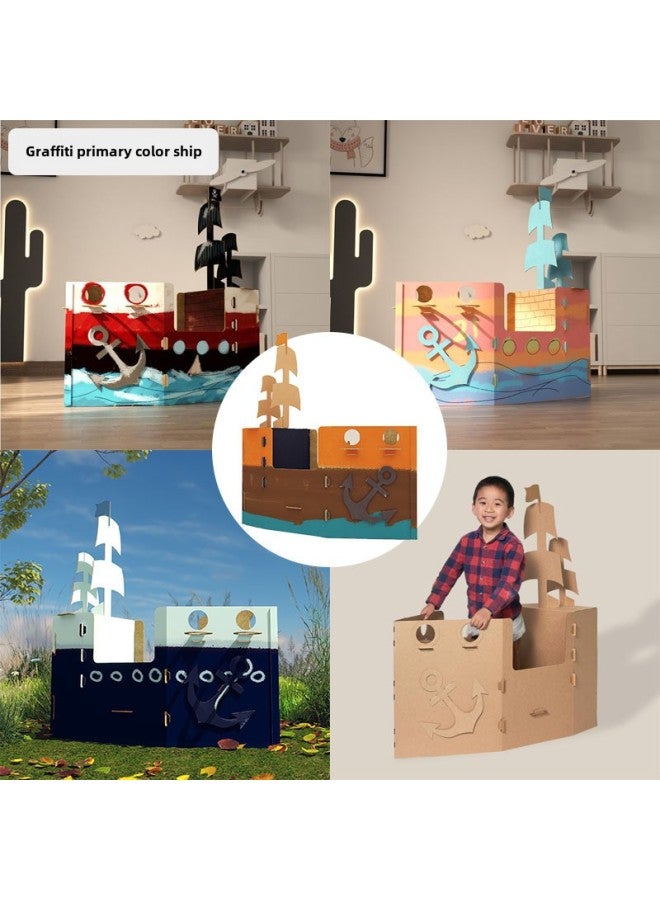 إسكدنيا كرتون جرافيتي سيارة سفينة قطار إشارة مرور رياض الأطفال يمكن ارتداؤها من الورق المقوى لصنع منزل القلعة - اللون: سفينة جرافيتي (120 مل من الطلاء متضمنة) - Image 2