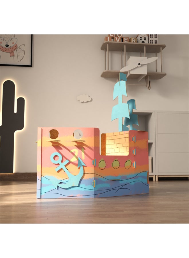 إسكدنيا كرتون جرافيتي سيارة سفينة قطار إشارة مرور رياض الأطفال يمكن ارتداؤها من الورق المقوى لصنع منزل القلعة - اللون: سفينة جرافيتي (120 مل من الطلاء متضمنة) - Image 3