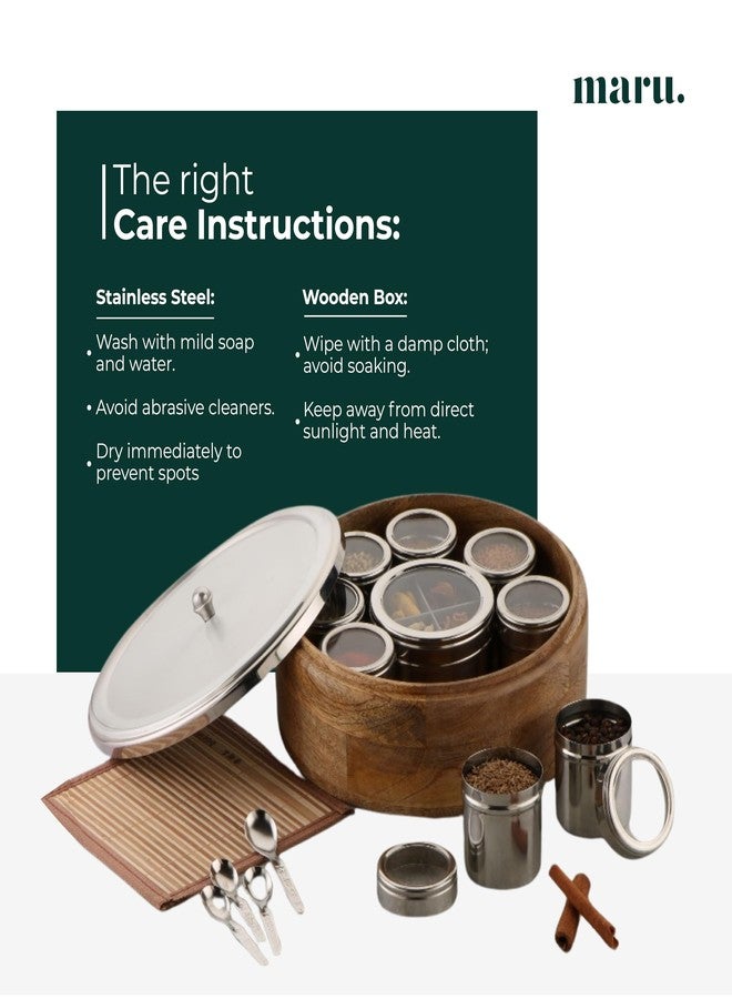MARU 12-in-1 Wooden Spice Box | Stainless Steel Containers With See-Through Lids | 8 Small & 1 Large Container With Middle Partition | Perfect For Organizing Spices, Herbs, Masalas & Seasonings - Image 5