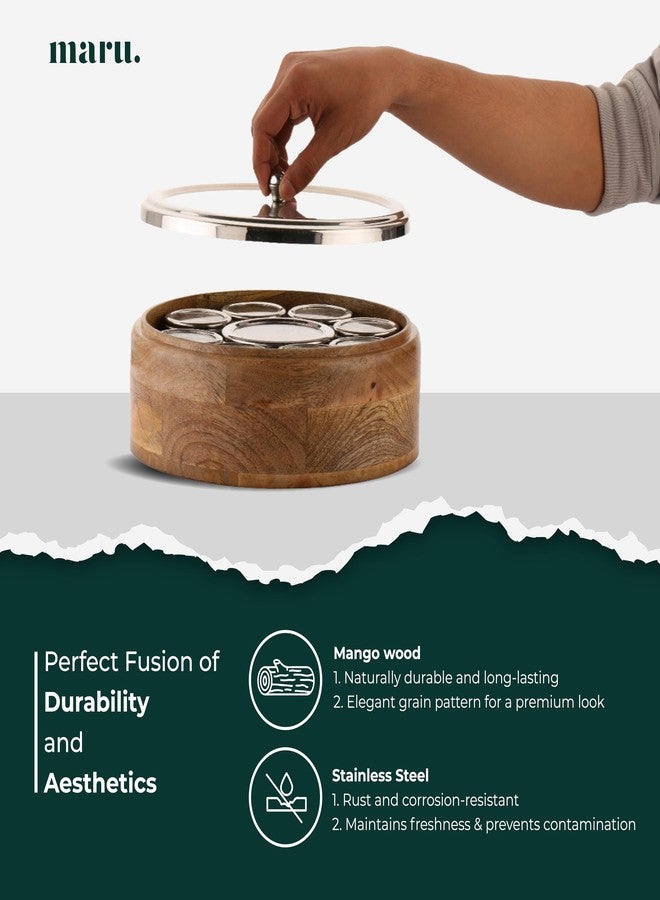 MARU 12-in-1 Wooden Spice Box | Stainless Steel Containers With See-Through Lids | 8 Small & 1 Large Container With Middle Partition | Perfect For Organizing Spices, Herbs, Masalas & Seasonings - Image 4