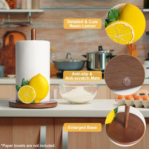 YLOVAN Lemon Paper Towel Holder - Lemon Kitchen Decor and Accessories Yellow Kitchen Decorations Gifts for Women Cute Paper Towels Holder Stand Decorative Country Farmhouse Vintage Countertop Rustic Italian - Image 3