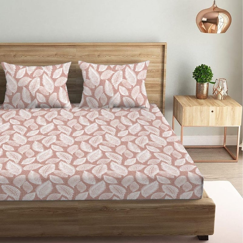 Oak & Lily Oak Lily Queen Size Bedsheet in 210 TC with 2 Large Pillow Covers Autumn Leaves Peach Design Bed Sheet for Double Bed 90 x 100 100 Cotton Washable European Quality Cotton Bed Cover  - Image 3