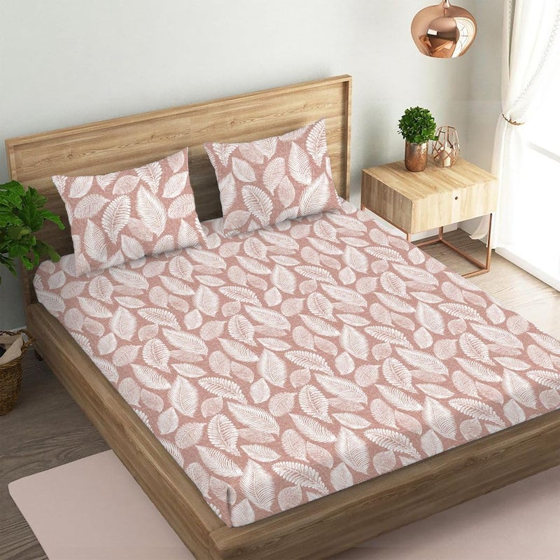 Oak & Lily Oak Lily Queen Size Bedsheet in 210 TC with 2 Large Pillow Covers Autumn Leaves Peach Design Bed Sheet for Double Bed 90 x 100 100 Cotton Washable European Quality Cotton Bed Cover  - Image 4
