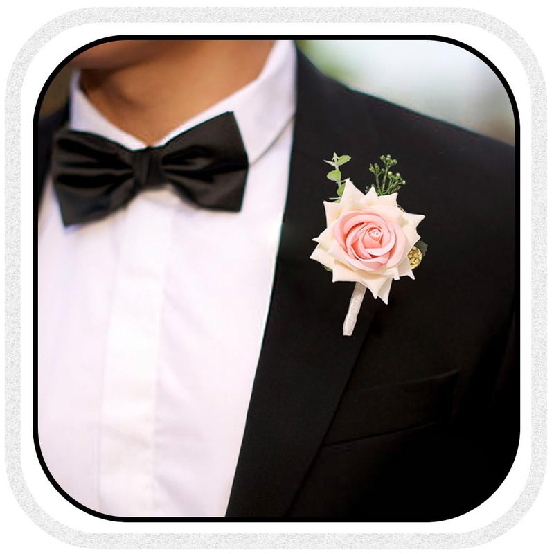 Latious Wedding White Rose Boutonniere Groom Flower Buttonholes Groomsmans Prom Suit Decoration Party Anniversary Accessories for Man Champagne