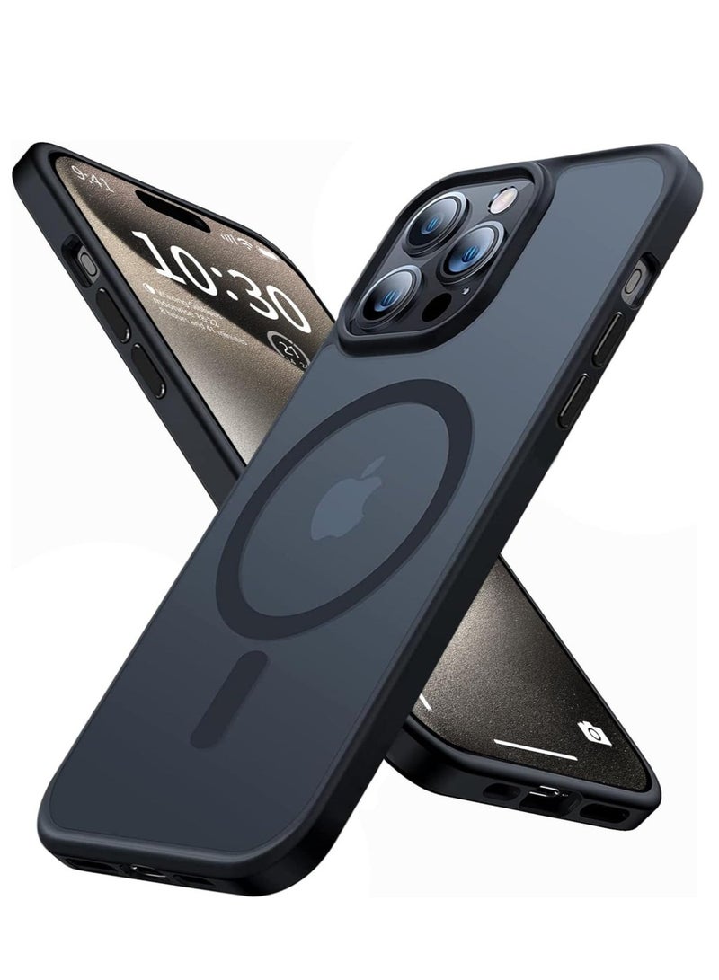 راكسوم غطاء حماية لهاتف iPhone 15 Pro Max، متوافق مع MagSafe، بتصميم مغناطيسي مقاوم للصدمات، غطاء خلفي صلب شفاف غير لامع مزود بمغناطيس، أسود اللون. - Image 1