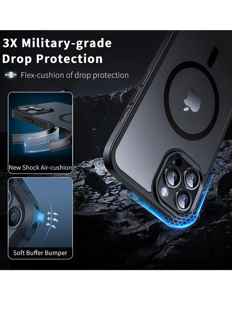 راكسوم غطاء حماية لهاتف iPhone 15 Pro Max، متوافق مع MagSafe، بتصميم مغناطيسي مقاوم للصدمات، غطاء خلفي صلب شفاف غير لامع مزود بمغناطيس، أسود اللون. - Image 4