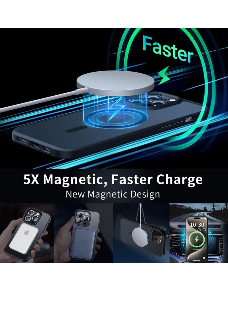 راكسوم غطاء حماية لهاتف iPhone 15 Pro Max، متوافق مع MagSafe، بتصميم مغناطيسي مقاوم للصدمات، غطاء خلفي صلب شفاف غير لامع مزود بمغناطيس، أسود اللون. - Image 3