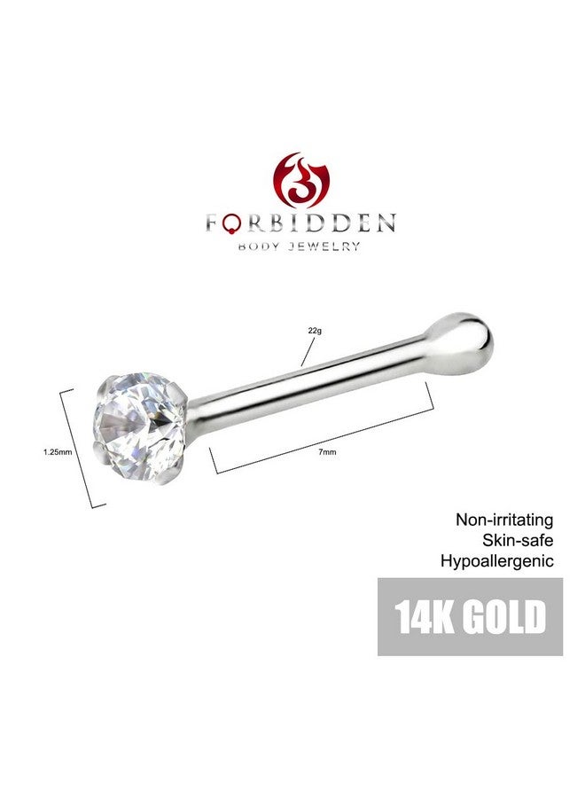 Forbidden Body Jewelry Fbj 14K White Gold Nose Ring, 22G, Solid 7Mm Micro Stud, 1.25Mm Cz Simulated Diamond, Non-Irritating Skin Safe Real Gold, Women/Men (Sold Individually) - Image 2