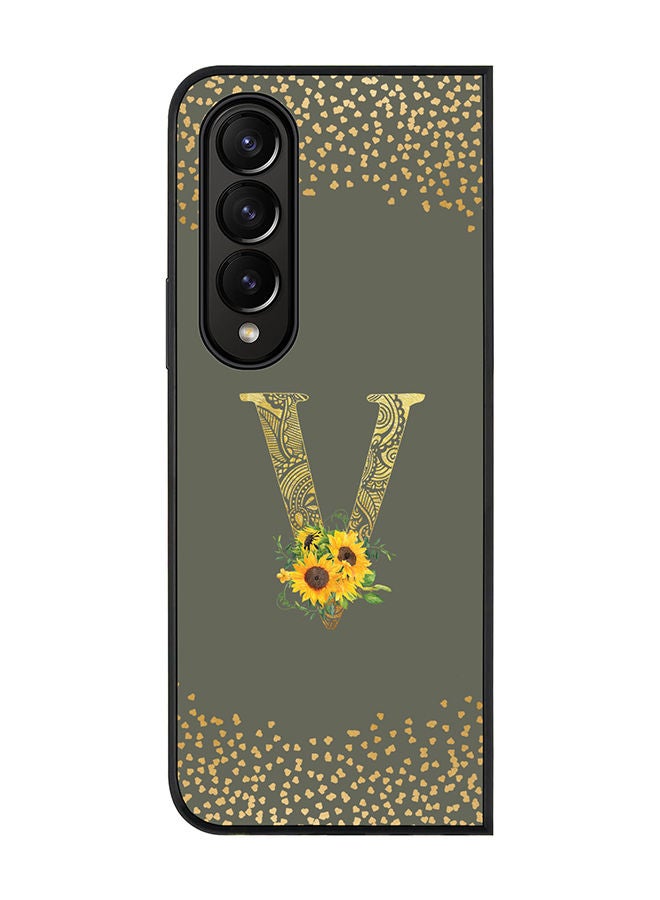 Stylizedd Rugged Black edge case for Samsung Galaxy Z Fold4 Slim fit Soft Case Flexible Rubber Edges Anti Drop TPU Gel Thin Cover - Custom Monogram Initial Letter Floral Pattern Alphabet - V (Olive Green ) - Image 1