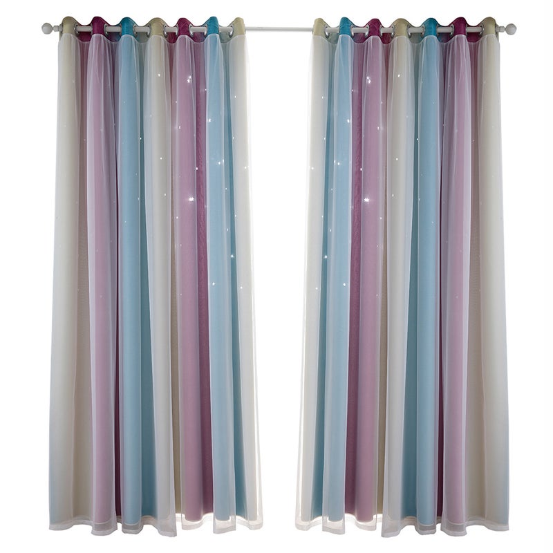 2PCS Star Curtains Blackout High Precision Curtains for Kids Girls Bedroom Living Room Colorful Double Layer Star Window Curtains - Image 1