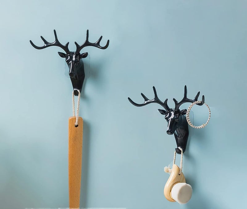 Artifii Artifii Deer Head Hanging Hook Behind Door Keys Coat Hangers Self Adhesive Wall Door Hook Hanger Bag Keys Sticky Holder Plastic for Home Living Room Bedroom Bathroom Black 05  - Image 2