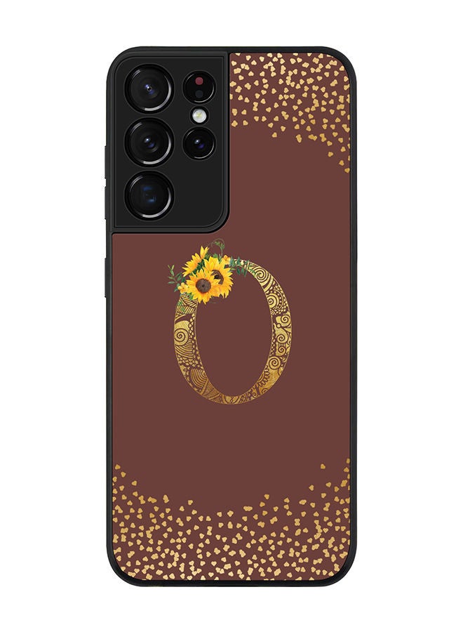Stylizedd Rugged Black edge case for Samsung Galaxy S21 Ultra 5G Slim fit Soft Case Flexible Rubber Edges Anti Drop TPU Gel Thin Cover - Custom Monogram Initial Letter Floral Pattern Alphabet - O (Brown ) - Image 1